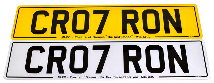 The bottom of the two plates formerly belonging to the iconic athlete read 'MUFC - Theatre of Dreams - "Sir Alex this ones for you" M16 0RA'. (Image - Adam Partridge Macclesfield)
