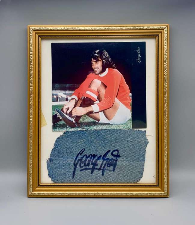 A signed jean patch by George Best could sell for £40. (Image - Adam Partridge)