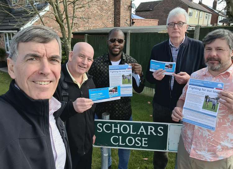 Gareth was joined by Macclesfield MP David Rutley when campaigning last month. (Image - Alexander Greensmith / Macclesfield Nub News)