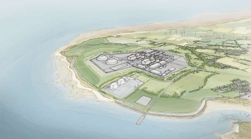 Aerial perspective of the proposed nuclear power station in Bradwell-on-Sea in the Maldon district