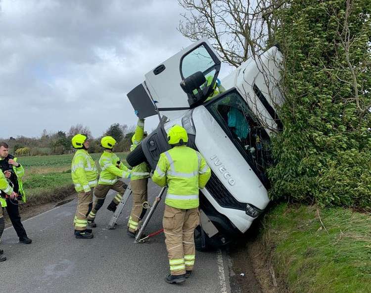 The van was overturned on Langford Road in Wickham Bishops (Photo: Essex County Fire and Rescue Service)