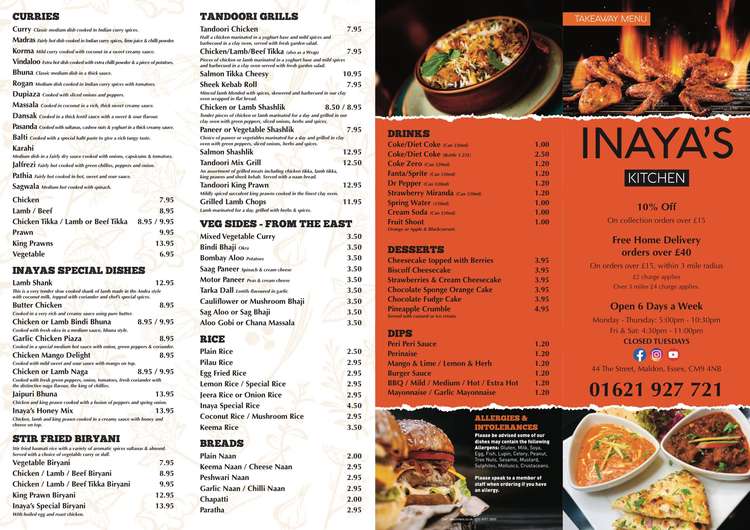 Inaya Kitchen's menu
