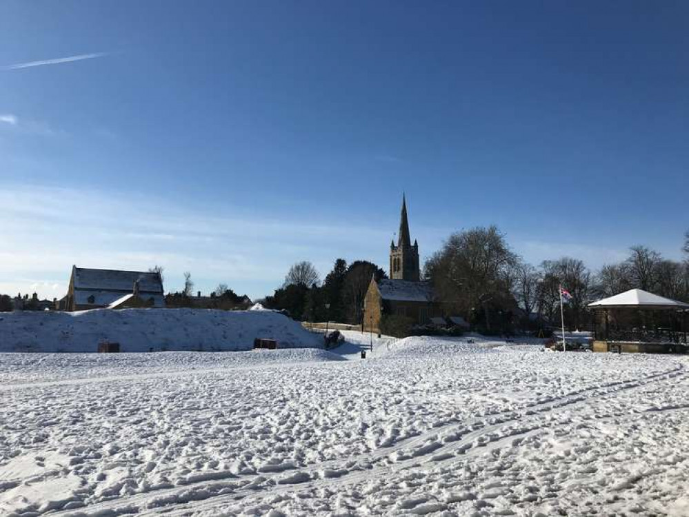 Oakham Castle and Church from Cutts Close, Oakham