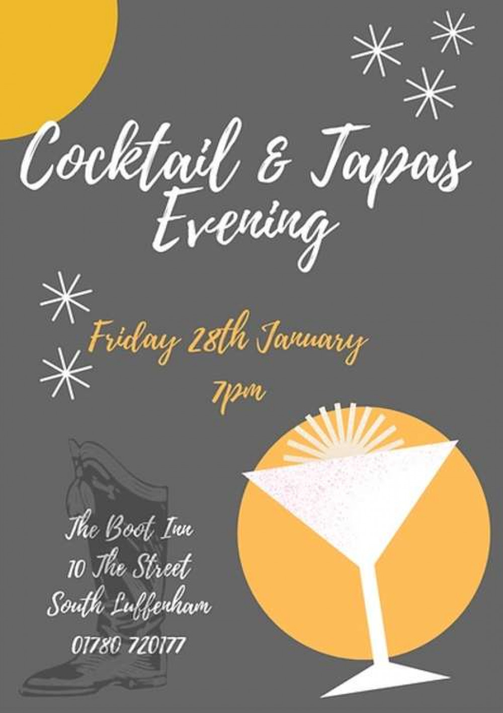Cocktail and Tapas flyer from The Boot Inn, South Luffenham (photo credit: The Boot Inn)