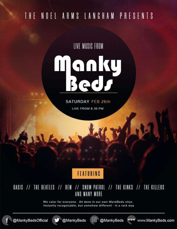 Poster for the Manky Beds gig at The Noel, Langham (image courtesy of Manky Beds)