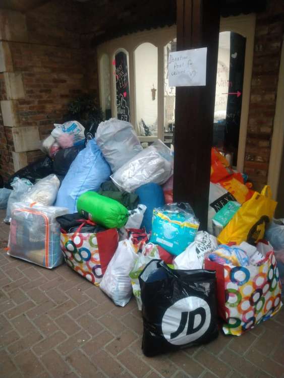 Just some of the supplies donated outside Olive Oakham, Crown Walk