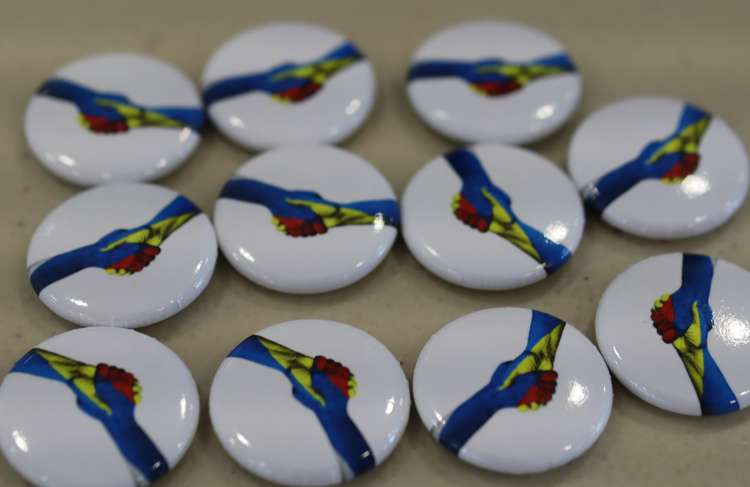 Pin badges created to sell as a part of the fundraising activities (image courtesy of Oakham School)