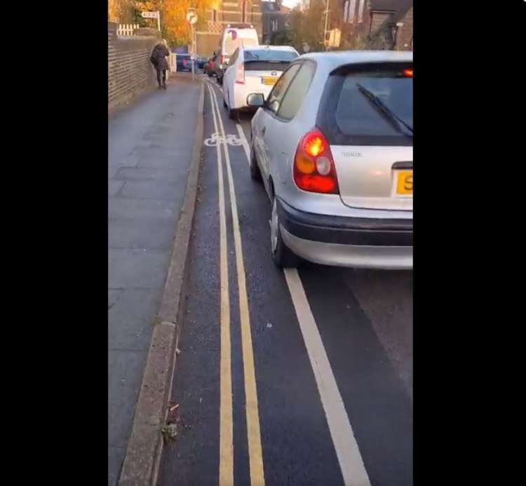 What might by Britain's narrowest cycle lane. Credit: @velostefan.