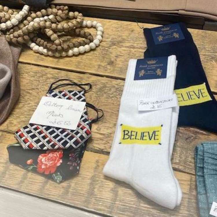 Socks are embroidered with Ted's favourite mantra 'BELIEVE'.