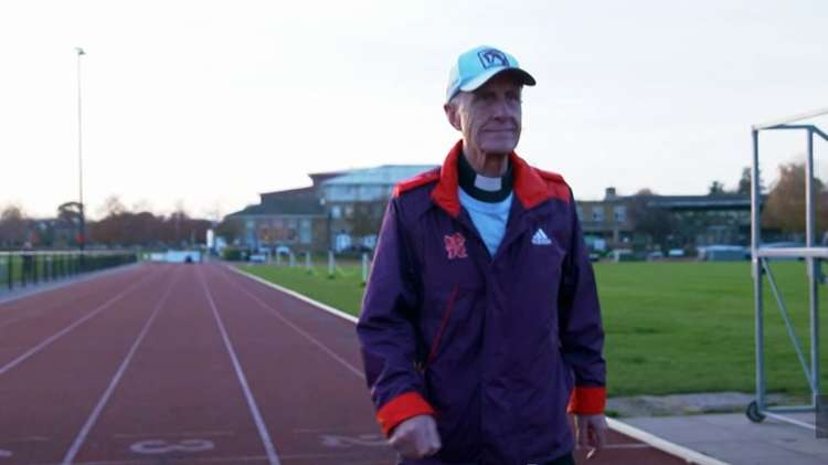 The programme interviewed Prof Monsignor Vladimir Felzmann, who has recently completed 83 half marathons at the university's Sir Mo Farah Athletics Track. Credit: BBC.