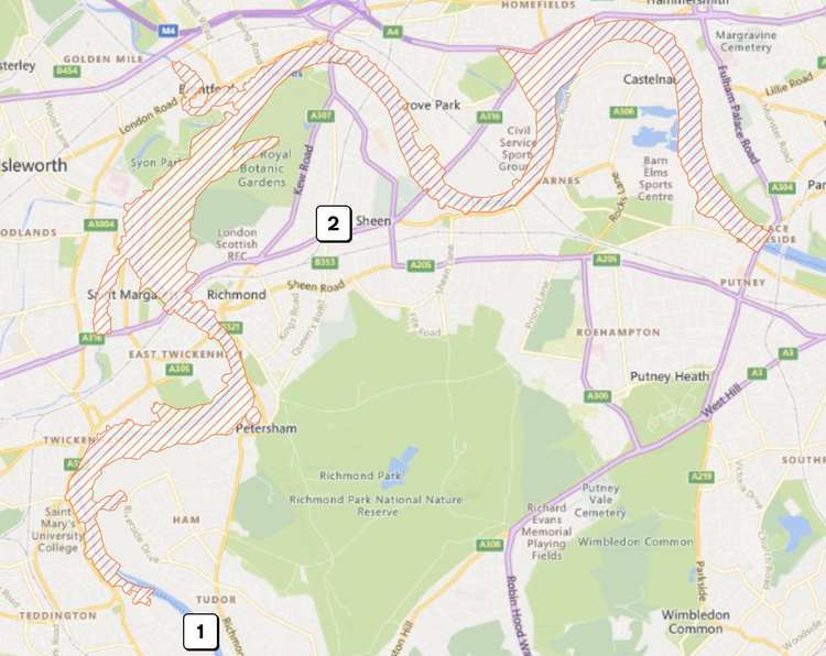 The zone where flooding is possible today (Image: Environment Agency).