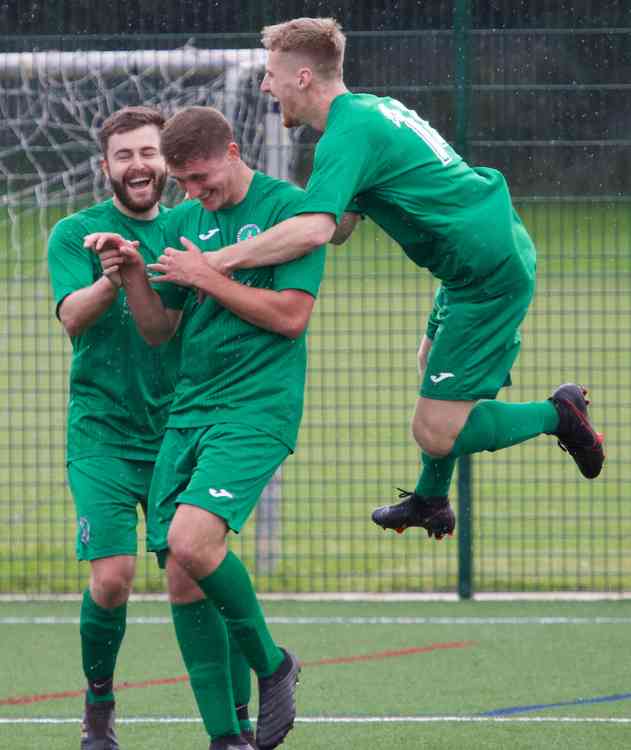 Helsby players jubilant at their "sensational" win, image courtesy of Duncan Cowley