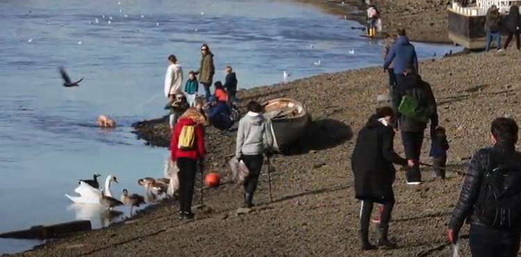 Litter picking on the Thames.