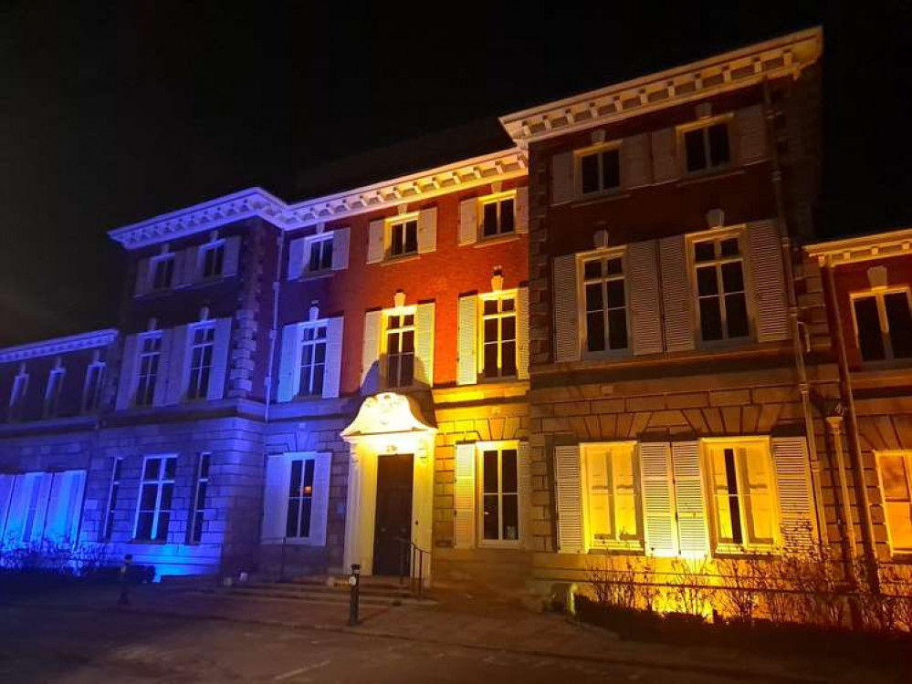 The Council's York House headquarters were lit blue and yellow yesterday evening – Friday - as Richmond declares its support for the people of Ukraine.