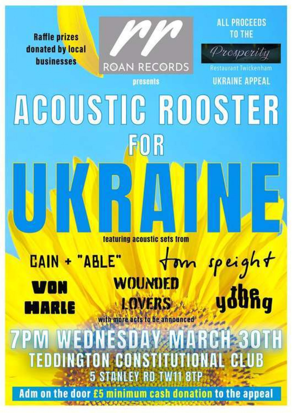 Teddington's Roan Records  is organising a big music event to support the Prosperity Café appeal for Ukraine