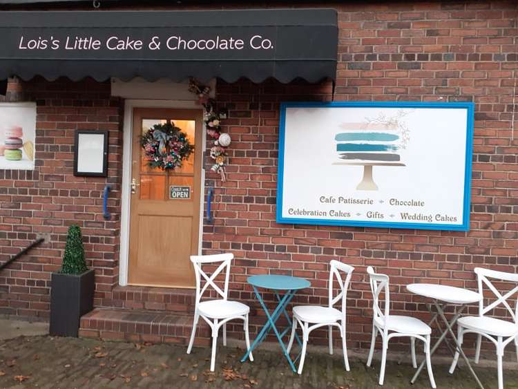 The chic French-style shop front of Lois's Little Cake & Chocolate Company in Crewe Road