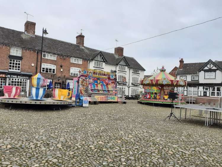 Fun fair being set up earlier in the day for the switch-on