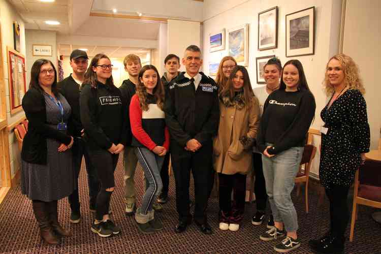 Chief Constable Andy Marsh with A-level law students who asked questions at the talk
