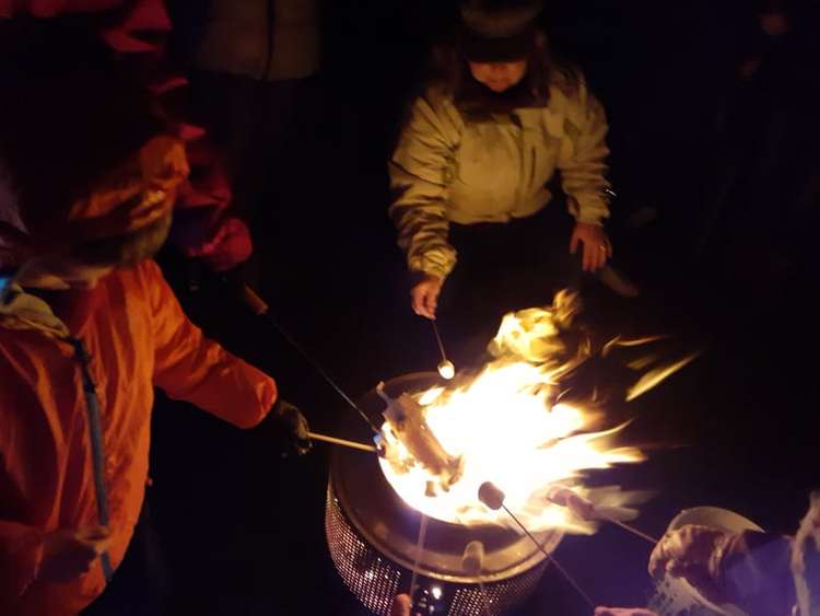 Fire pits kept church goers warm last night at the service