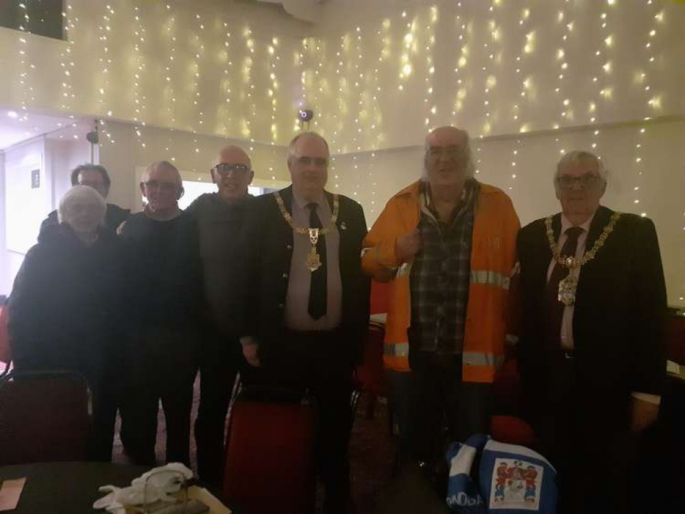 Mayor of Sandbach stands on the left next to Chris with the Mayor of Crewe on the right. (Photo: Robert Walker)