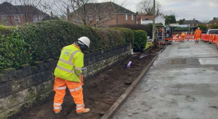 Pavement is dug up in Heath Road, Sandbach to enable Lila Connect to install fibre-optic cable (Photo: Cheshire East)