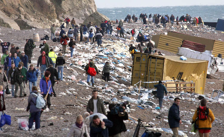 The incident brought hundreds to Branscombe beach to scavenge the cargo (photo by Richard Austin)