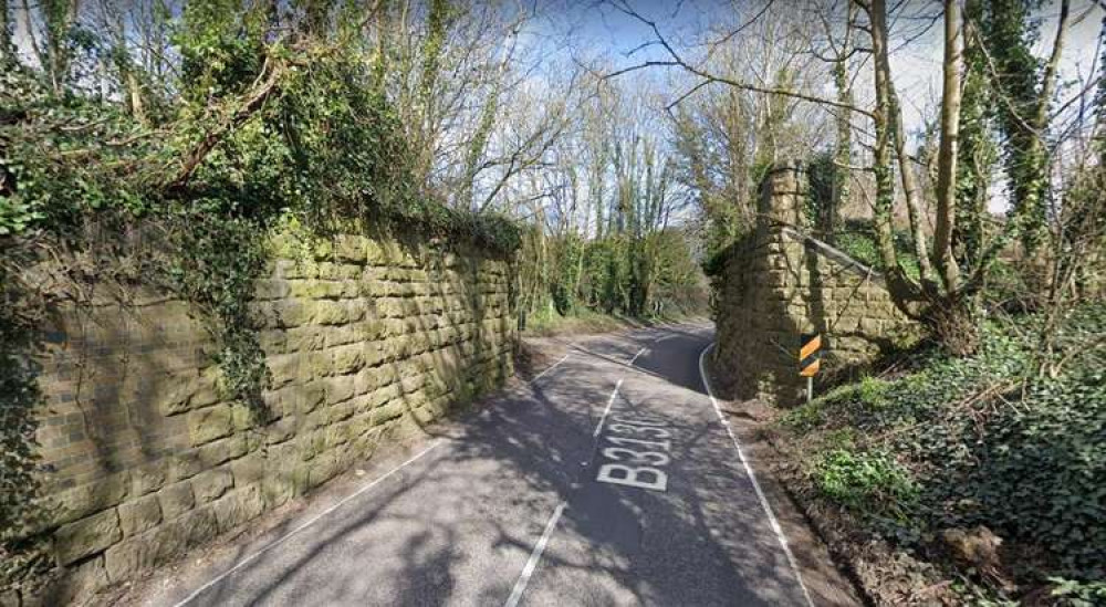 Proposed site of the Strawberry Line extension over the B3136 West Shepton in Shepton Mallet (Photo: Google Maps)