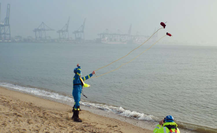 Team members from Holbrook Coastguard line throw at Shotley marina for national 200th anniversary (Picture credit: Nub News)