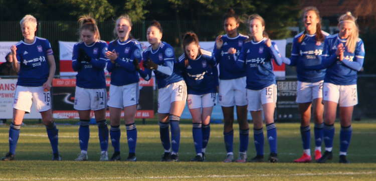 Paige Peake, second from right, was one of four successful penalty takes against the Saints (Picture credit: Ian Evans / Felixstowe Nub News)