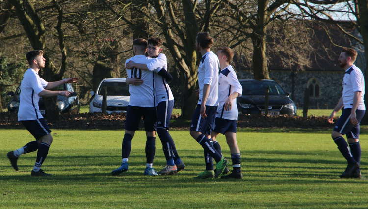 Catchpole celebrates goal and promotion (Picture credit: Ian Evans/Nub News)