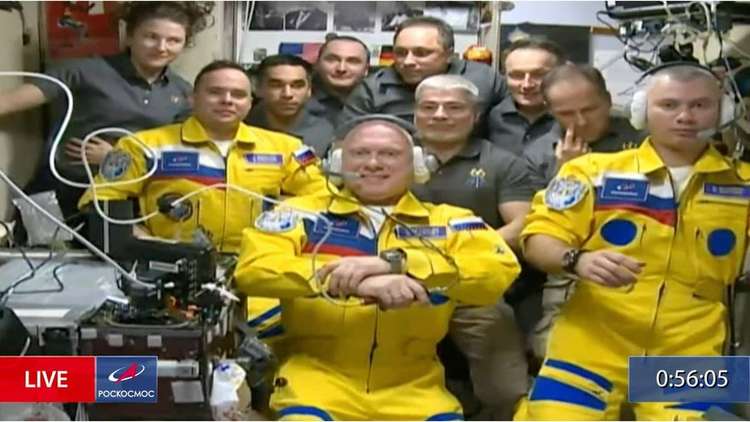 Three Russian cosmonauts arrived at ISS last week wearing yellow and blue