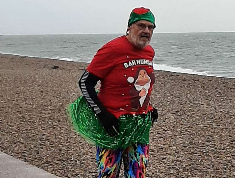 David Skinner in his festive finery at Seaton parkrun