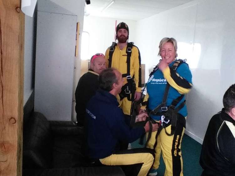 Toni preparing for a charity skydive. Credit: Toni Hiscocks