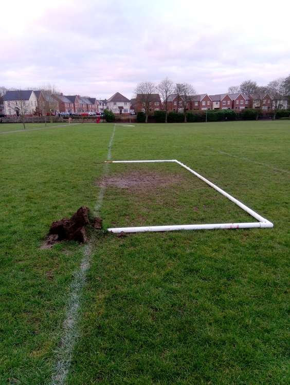 Goalposts were pulled out of the ground at Eureka Park. Photo: Swadlincote SNT