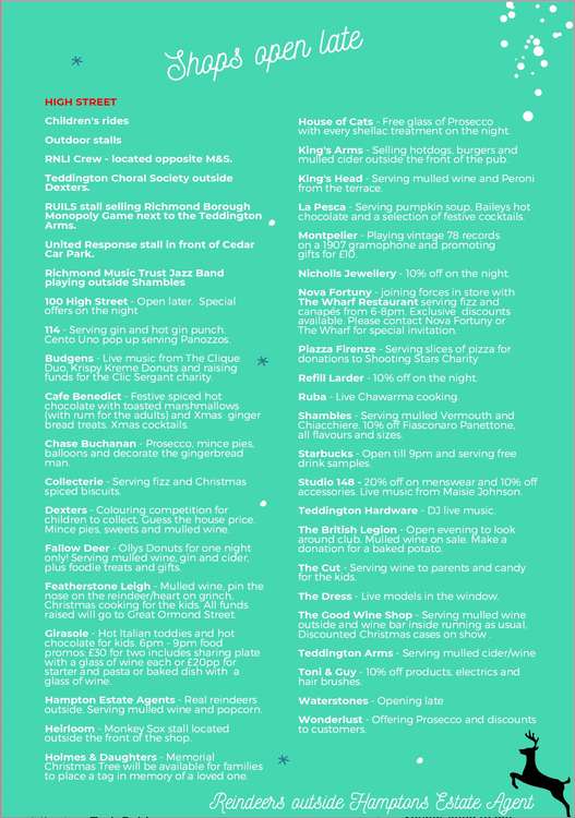 The full list of events and offers on Teddington high street (Image: Teddington Together)