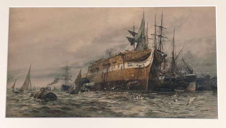 The stunning and rare painting of HMS Challenger bought at auction by Teddington collector, Martin