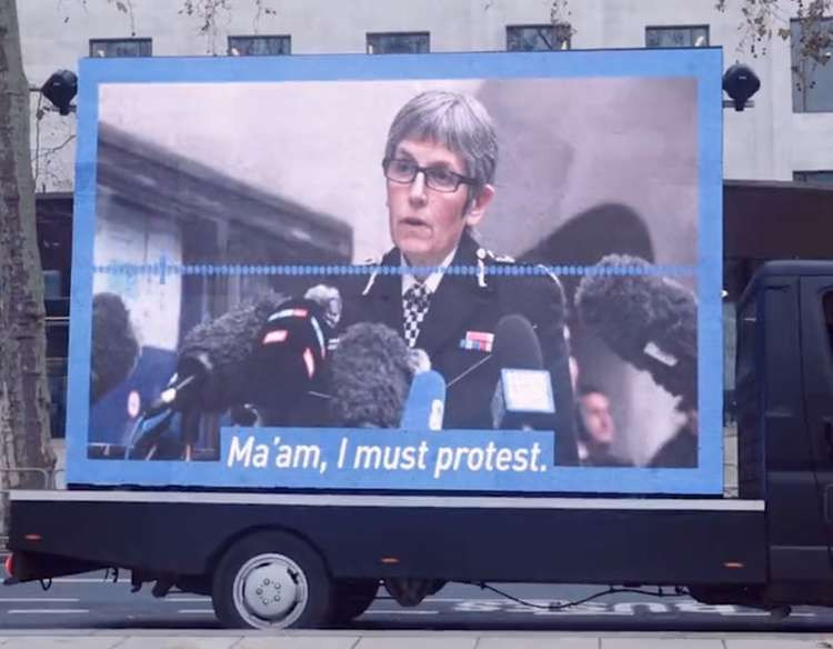 The protest in London had a Line of Duty theme (Image: Led by Donkeys)