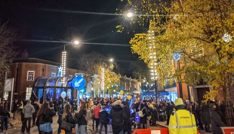 Crowds gathered to watch the lights being turned on at the main stage (Image: Ellie Brown)