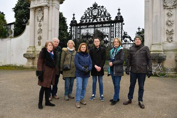 Local residents petitioning for free access to Hampton Court Palace Gardens during the winter at Lion Gate, Hampton Court. (Credit: Darren Pepe)