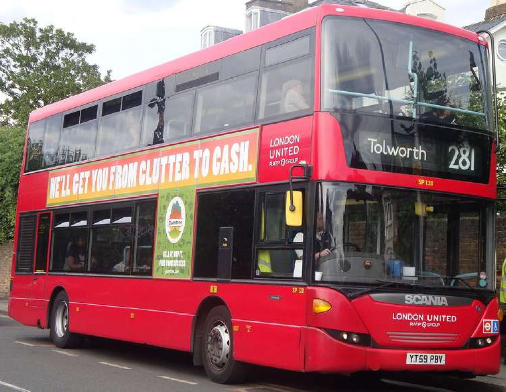 The 281 bus goes through Teddington. Prices for a bus 'hop' will rise by almost 6.5% next month