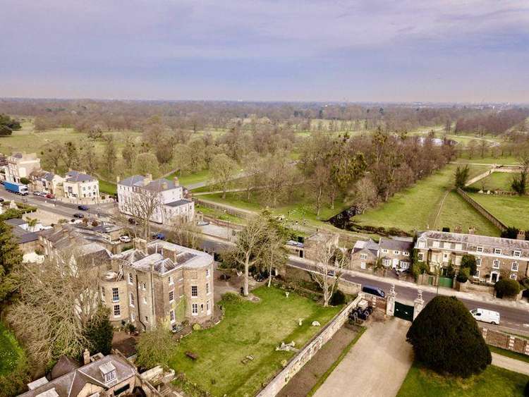 An aerial view of the house