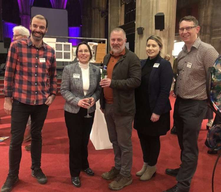 Jed Mercurio, creator of Bodyguard and Line of Duty, has become an official Patron of the Centre. Pictured with Centre staff including Manager Lesley Bossine, first left (Image: Landmark Arts Centre)