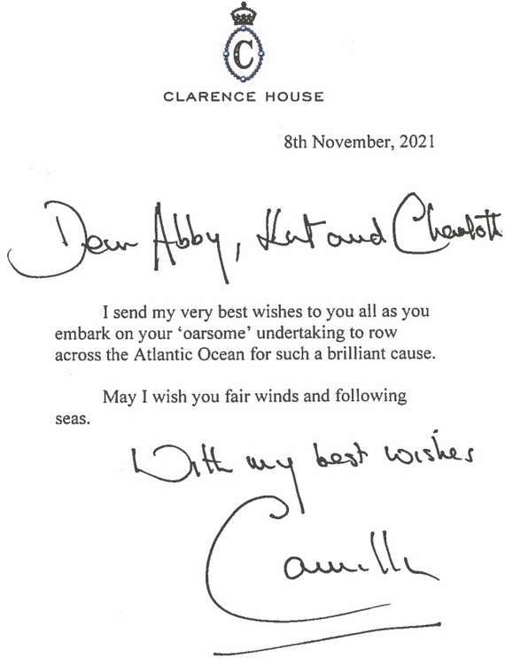 The Duchess wrote the girls a note of encouragement before their trip