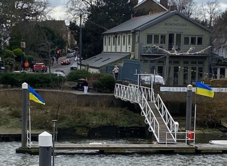 Ukraine flags are flying outside Teddington boathouse