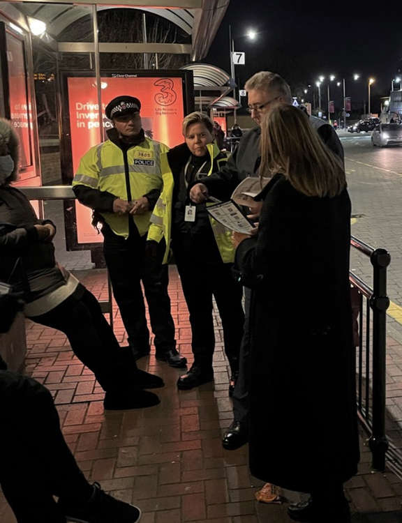 Cllr Gledhill at Grays bus station.