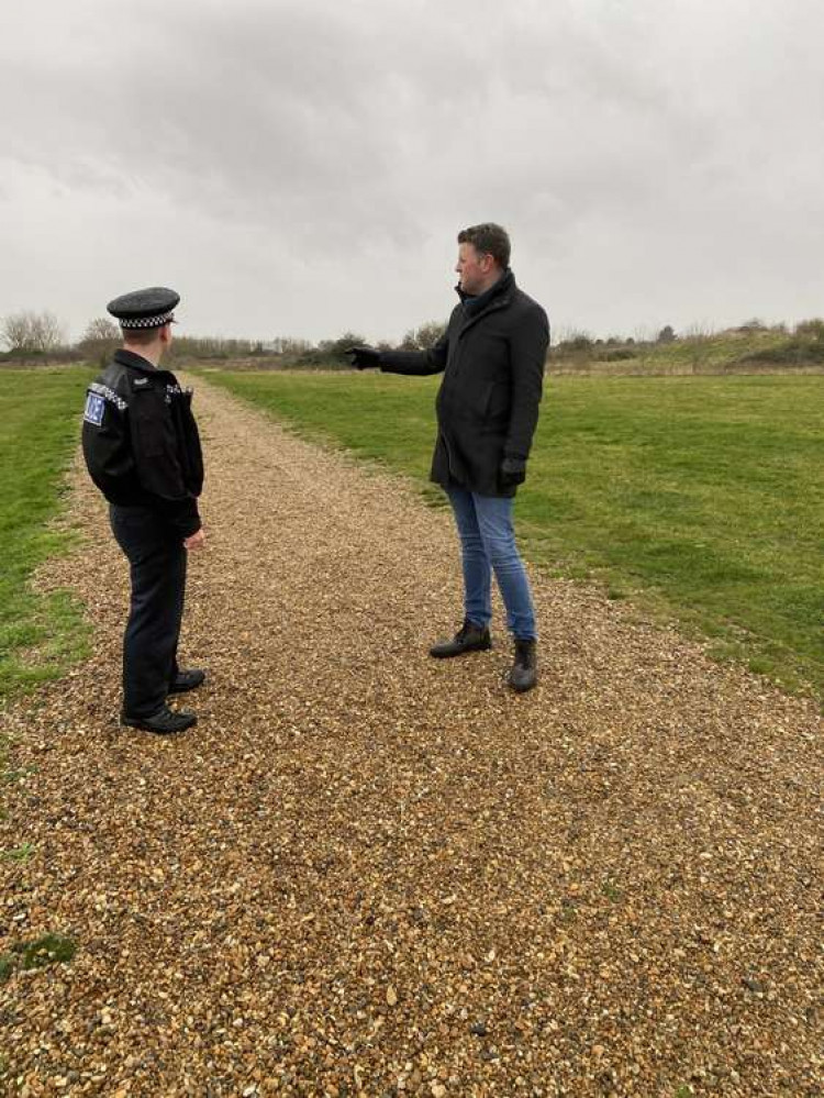 Cllr Shane Hebb with a police officer during the walkabout.