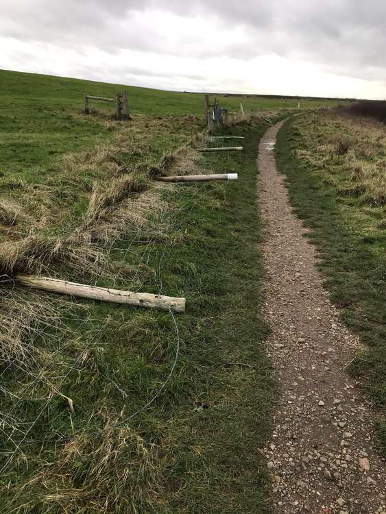 Fence posts were pulled down.