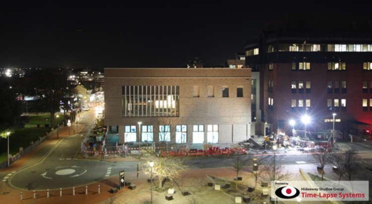 This evening's time lapse camera shot of the new civic offices extension.