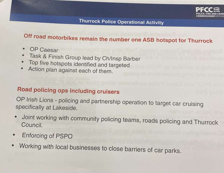 Action plans by police in Thurrock.