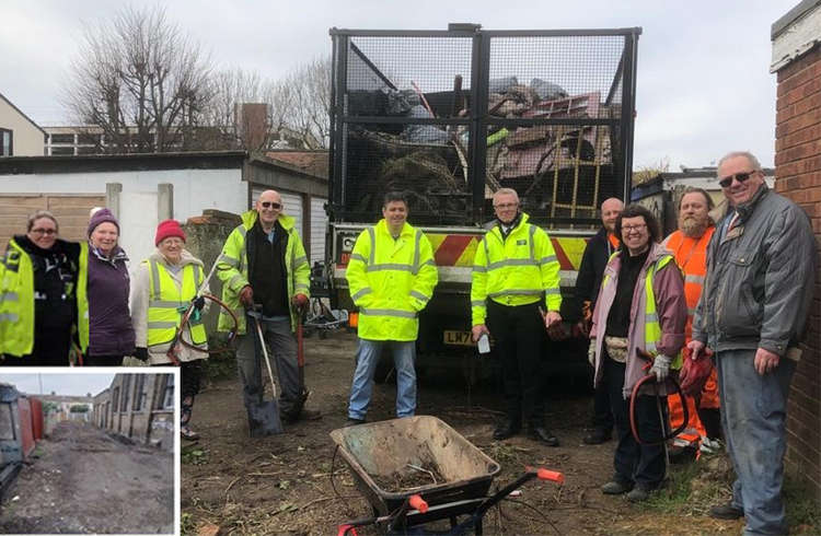 Working together: Police, councillors, council officers and community volunteers are making a real difference in Grays, cleaning up rubbish-festooned alleyways.